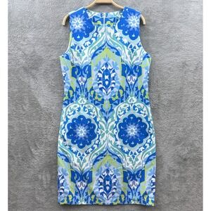 J McLaughlin Dress Womens 12 Blue Belinda Floral Oahu Shift Sleeveless Catalina‎